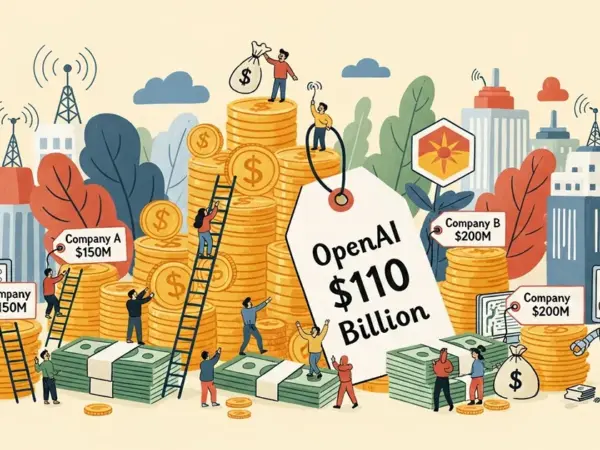 Editorial illustration for: 17 US AI Companies Have Raised $100 Million or More in 2026, Led by OpenAI's $110 Billion