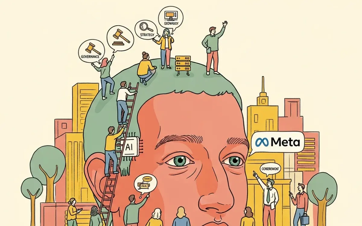 Editorial illustration for: Zuckerberg AI Agent CEO Duties Meta
