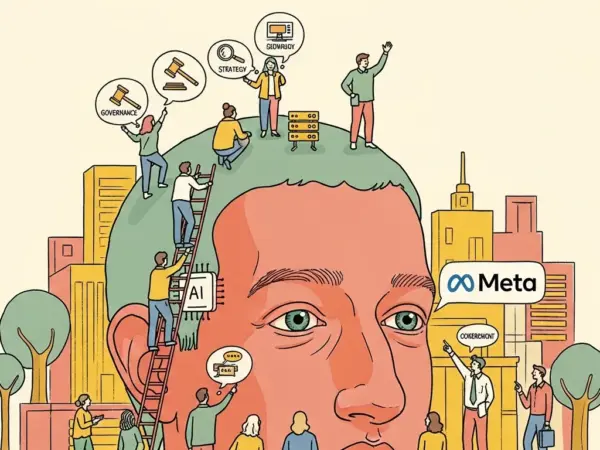 Editorial illustration for: Zuckerberg AI Agent CEO Duties Meta