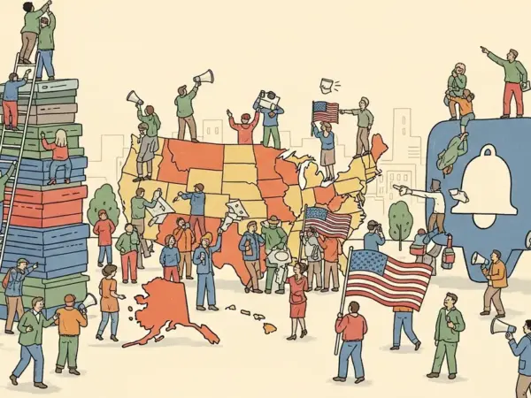 Editorial illustration for: 304 AI-Generated Pro-Trump Accounts Identified on TikTok Ahead of 2026 Midterms