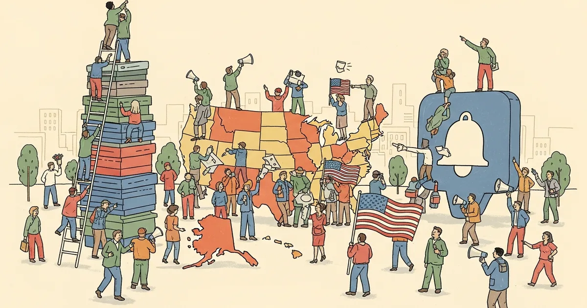 Editorial illustration for: 304 AI-Generated Pro-Trump Accounts Identified on TikTok Ahead of 2026 Midterms