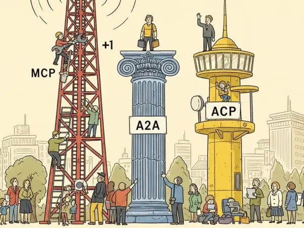 Editorial illustration for: 3 Protocols Are Fighting to Become the HTTP of AI Agents — Only 1 Will Win [MCP vs A2A vs ACP Com