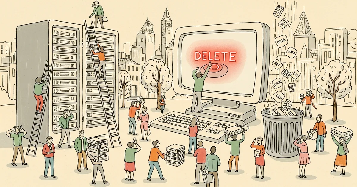 Editorial illustration for: An AI Agent Deleted a Company's Entire Production Database — And Nobody Could Stop It