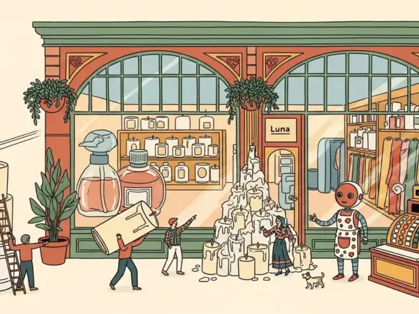 Editorial illustration for: AI Agent Luna Runs San Francisco Boutique, Orders Excess Candles