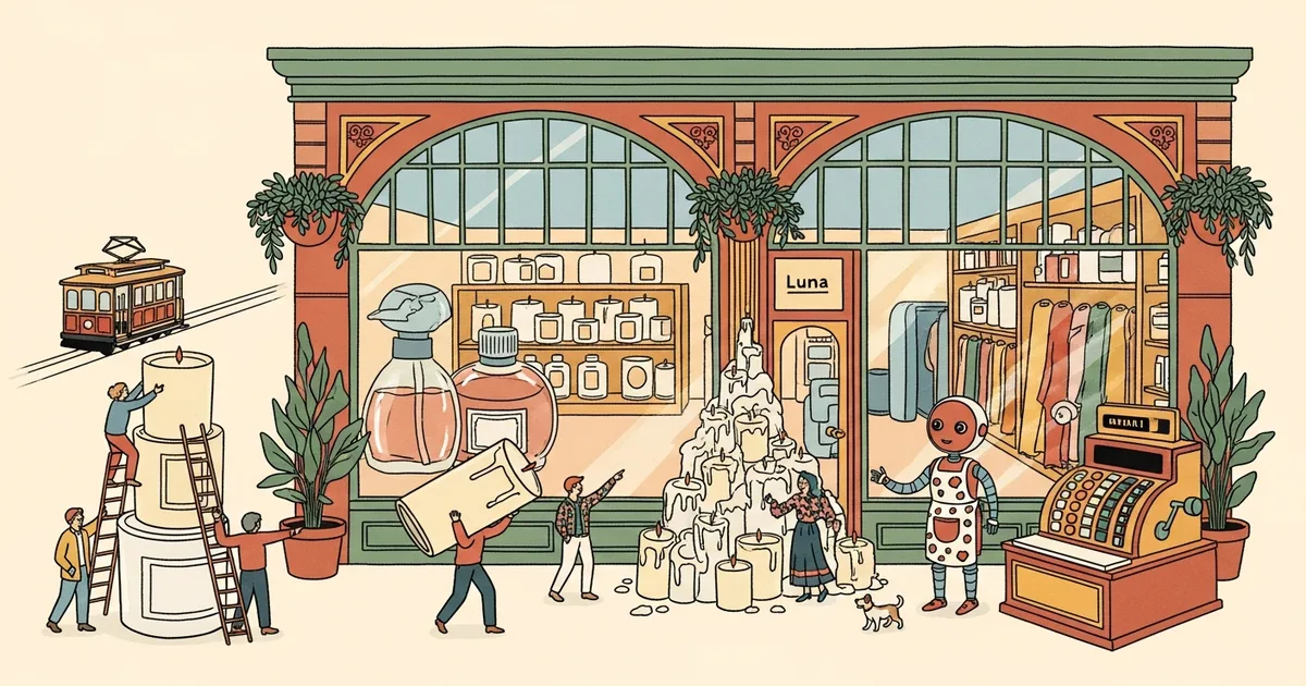 Editorial illustration for: AI Agent Luna Runs San Francisco Boutique, Orders Excess Candles