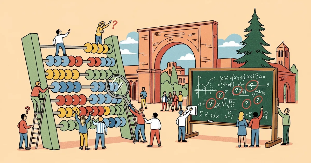Editorial illustration for: A Popular AI Math Benchmark Has a 42% Error Rate — Stanford Says Every AI Score You See Is Suspec