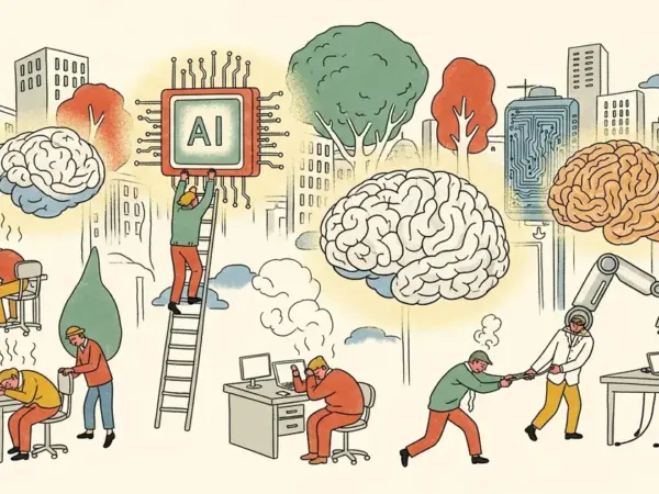 Editorial illustration for: Harvard Just Confirmed AI Is Frying Your Brain — Workers Who Use AI Most Are the Most Exhausted [