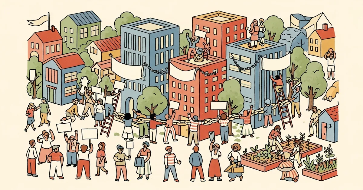 Editorial illustration for: Communities Are Fighting Back Against AI Data Centers Moving Into Their Neighborhoods