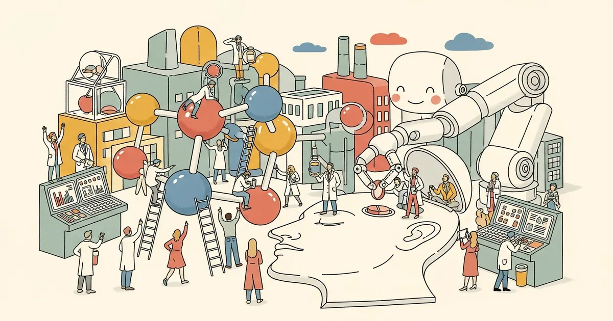 Editorial illustration for: AI-Designed Drugs Are Now in Human Trials — The First Results Will Make or Break a $50 Billion In