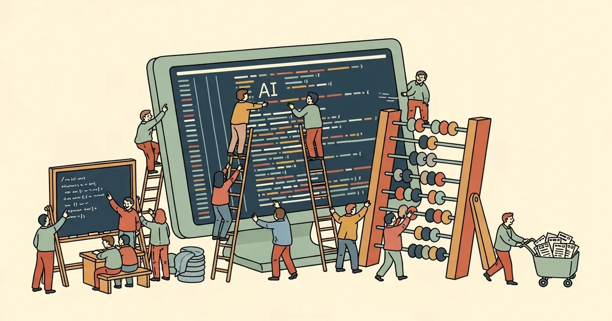 Editorial illustration for: 41% of All Code Is Now AI-Generated — But Developers Using AI Are Actually 19% Slower