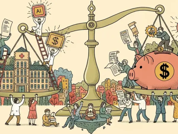 Editorial illustration for: Hospitals and Insurers Are Both Using AI to Win Billing Wars — Patients Are in the Middle