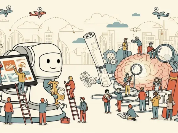 Editorial illustration for: AI in Work-Based Learning: Understanding the Purposes and Effects of Intelligent Tools Among Stud