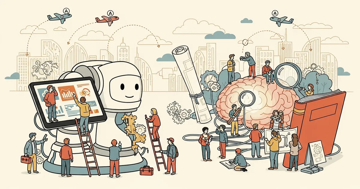 Editorial illustration for: AI in Work-Based Learning: Understanding the Purposes and Effects of Intelligent Tools Among Stud