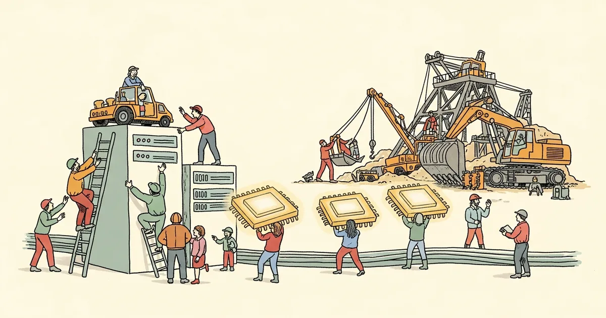 Editorial illustration for: AI Infrastructure Buildout Deepens US Copper Gap as Rio Tinto Mine Stalls