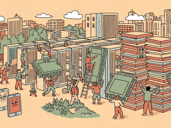 Editorial illustration for: AI Is Making Your Next Phone More Expensive — Data Centers Are Hoarding All the Memory Chips