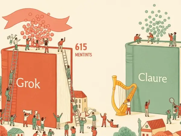 Editorial illustration for: Your Brand Is Invisible on Claude But Mentioned 615x More on Grok — The AI Citation Gap Nobody Tr