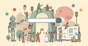 Editorial illustration for: 75% of Americans Now Search With AI Every Week — And Most Trust It as Much as Google [Survey Data