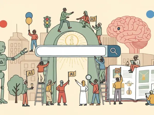 Editorial illustration for: 75% of Americans Now Search With AI Every Week — And Most Trust It as Much as Google [Survey Data