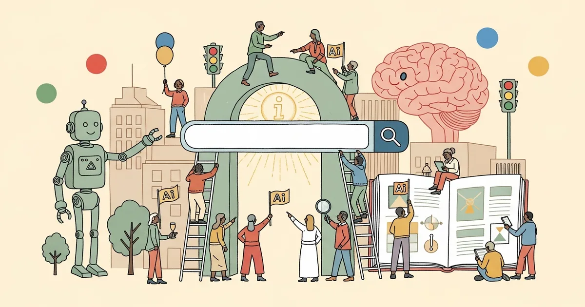 Editorial illustration for: 75% of Americans Now Search With AI Every Week — And Most Trust It as Much as Google [Survey Data