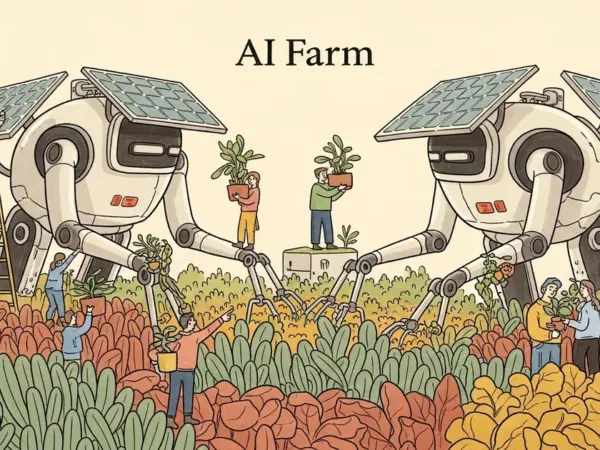 Editorial illustration for: These AI Farm Robots Run on Sunlight and Kill Weeds Without Chemicals — Aigen's Plan to End Herbi
