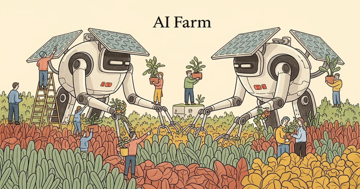 Editorial illustration for: These AI Farm Robots Run on Sunlight and Kill Weeds Without Chemicals — Aigen's Plan to End Herbi