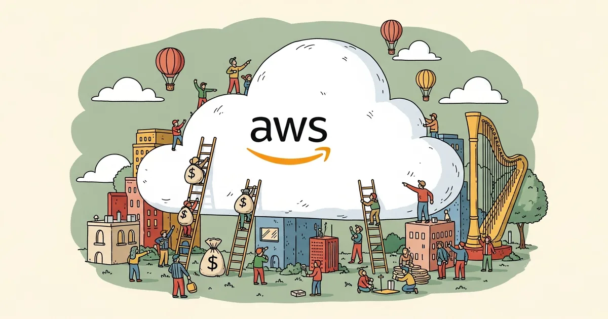 Editorial illustration for: Amazon Adds $5B to Anthropic Investment as Startup Commits $100B in AWS Cloud Spending