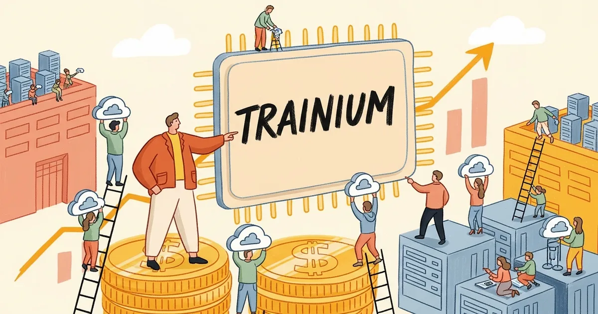 Editorial illustration for: Amazon CEO Jassy Defends $200B Capex, Touts Trainium as Nvidia Alternative