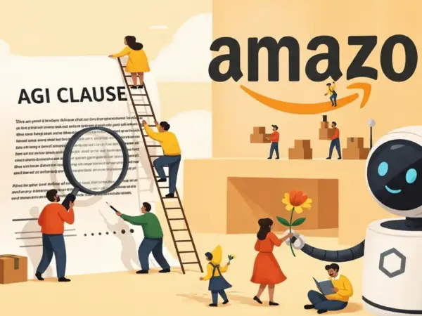 Editorial illustration for: Amazon Bet $35 Billion That OpenAI Will Achieve AGI — There's a Literal Contract Clause for It