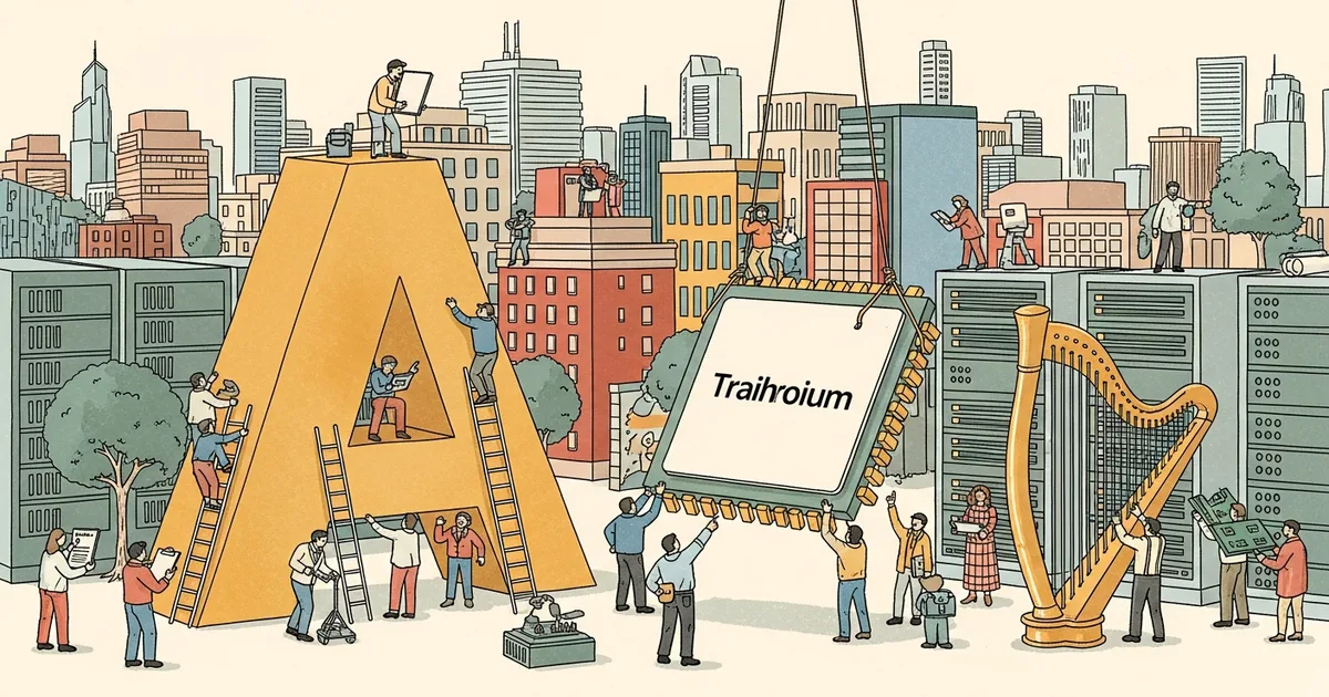 Editorial illustration for: Amazon Plans $25 Billion Anthropic Investment Tied to Trainium Chip Adoption