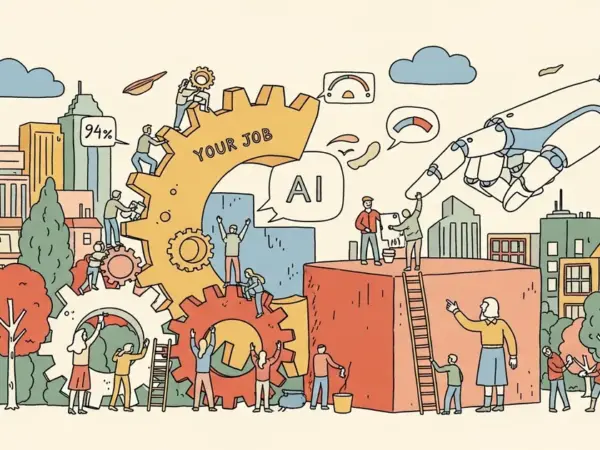 Editorial illustration for: AI Can Theoretically Do 94% of Your Job — But It's Only Doing 33%. The Gap Is Closing Fast.