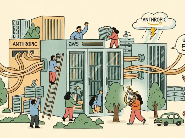 Editorial illustration for: Anthropic and Amazon Commit $100B+ to AWS for Up to 5 GW of AI Compute