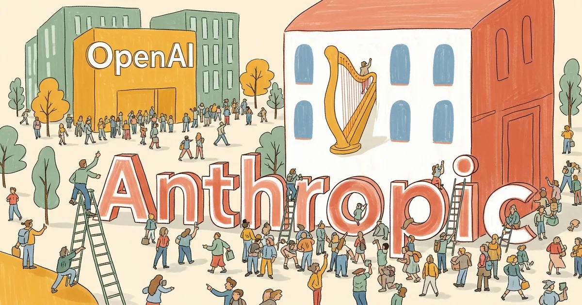 Editorial illustration for: Anthropic Becomes Hottest Trade in Private Markets as OpenAI Share Demand Cools