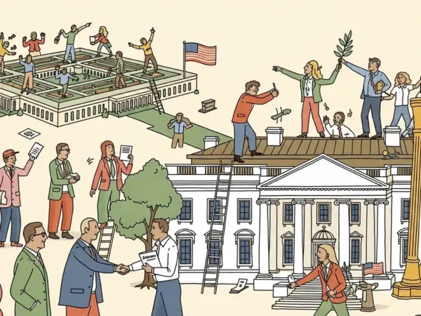 Editorial illustration for: Anthropic CEO Meets White House Officials While Pentagon Dispute Continues