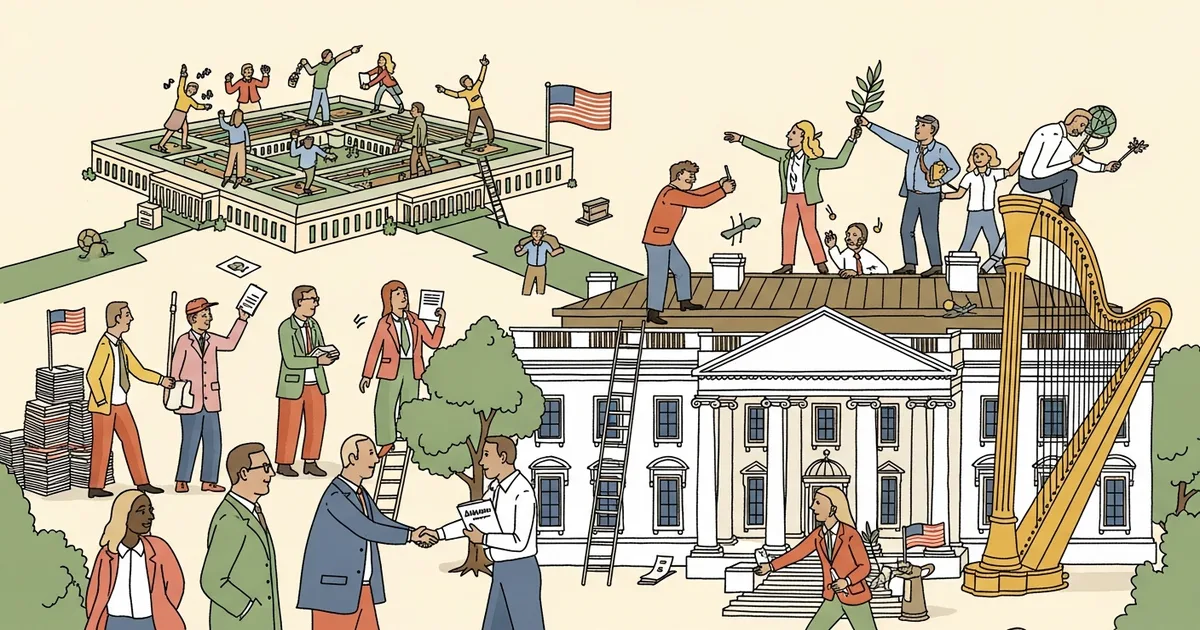 Editorial illustration for: Anthropic CEO Meets White House Officials While Pentagon Dispute Continues