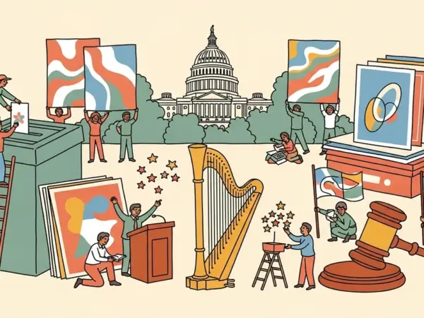 Editorial illustration for: Anthropic Launches Political Action Committee Ahead of 2026 Midterm Elections