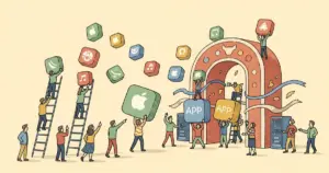 Editorial illustration for: App Store New Submissions Jump 30% to 600,000 in 2025 as AI Coding Tools Scale