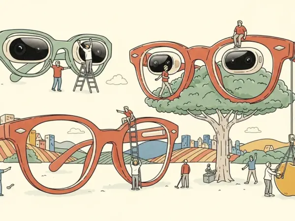 Editorial illustration for: Apple AI Glasses Planned in Multiple Styles With Oval Cameras, Bloomberg Reports