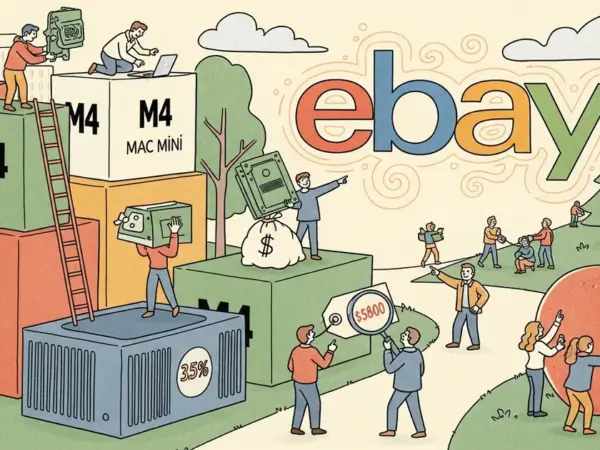 Editorial illustration for: Apple's M4 Mac Mini Sells Out as AI Demand Drives eBay Markups of Up to 63%