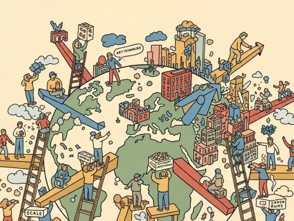 Editorial illustration for: ARTLAS: Mapping Art-Technology Institutions via Conceptual Axes, Text Embeddings, and Unsupervise