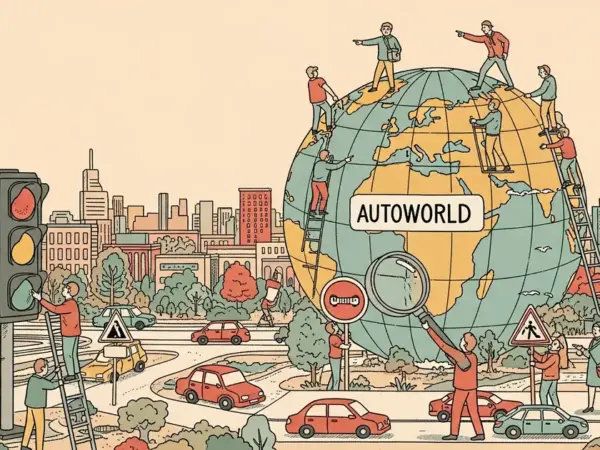 Editorial illustration for: AutoWorld: Scaling Multi-Agent Traffic Simulation with Self-Supervised World Models