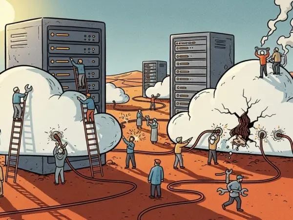 Editorial illustration for: Iran Strikes Took Down AWS in the Gulf — Cloud Infrastructure Is Now a Military Target
