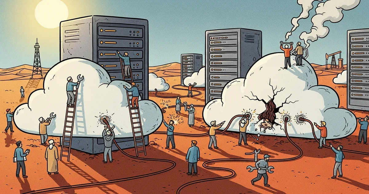 Editorial illustration for: Iran Strikes Took Down AWS in the Gulf — Cloud Infrastructure Is Now a Military Target