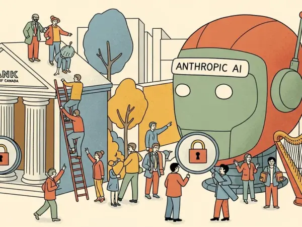 Editorial illustration for: Bank of Canada, Major Lenders Convene Over Anthropic AI Cybersecurity Risk