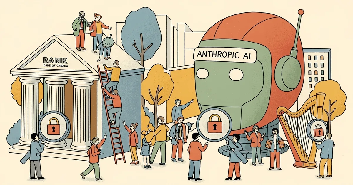 Editorial illustration for: Bank of Canada, Major Lenders Convene Over Anthropic AI Cybersecurity Risk