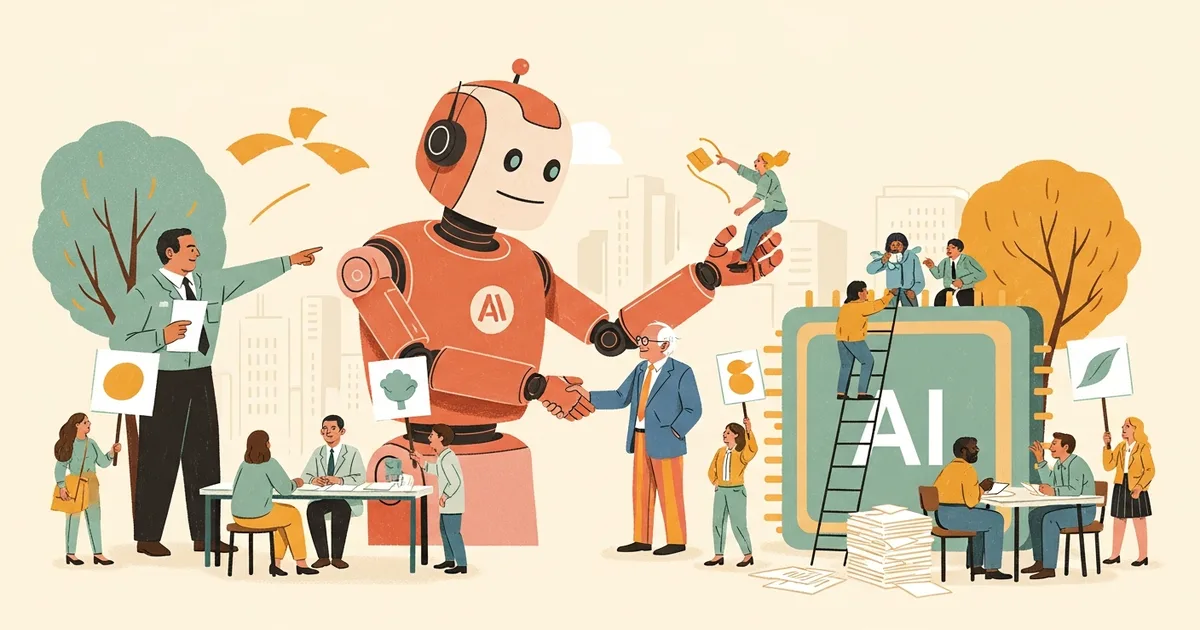 Editorial illustration for: Union Leaders Met With Bernie Sanders on AI Jobs — Legislation Is Coming