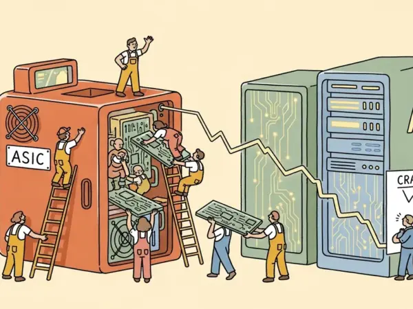 Editorial illustration for: Bitcoin Miners Are Abandoning Mining for AI — Hash Rate Is Crashing