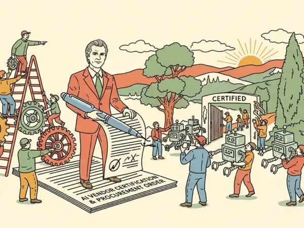 Editorial illustration for: California Governor Newsom Signs AI Vendor Certification and Procurement Order