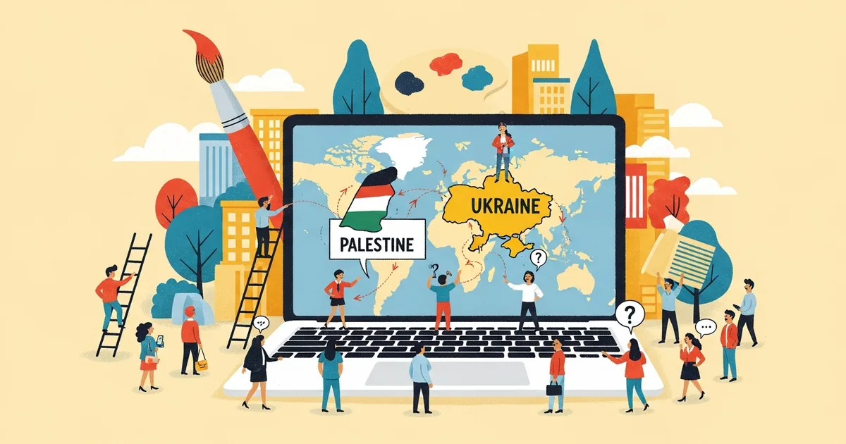 Editorial illustration for: Canva's Magic Layers AI Replaced 'Palestine' With 'Ukraine' in User Designs