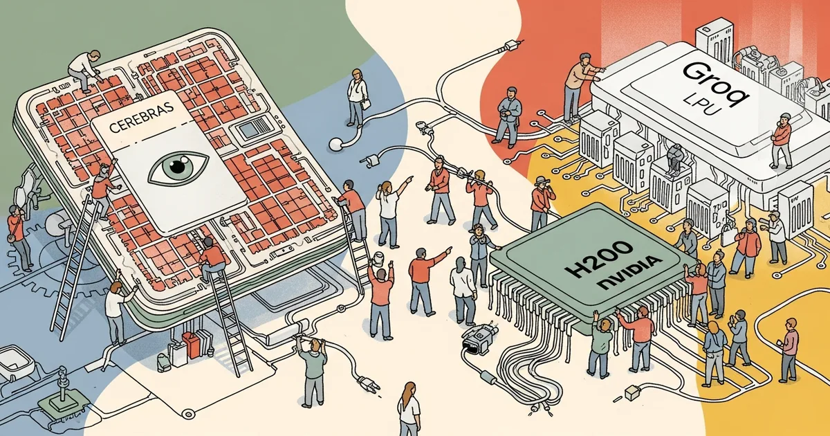 Editorial illustration for: Cerebras vs Nvidia H200 vs Groq LPU 2026: The AI Inference Hardware War