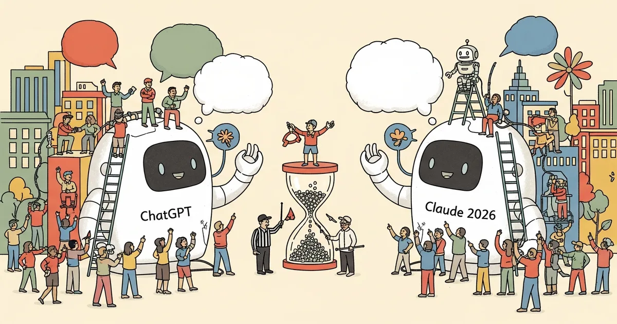 Editorial illustration for: ChatGPT vs Claude 2026: Which AI Chatbot Actually Wins [Complete Comparison]